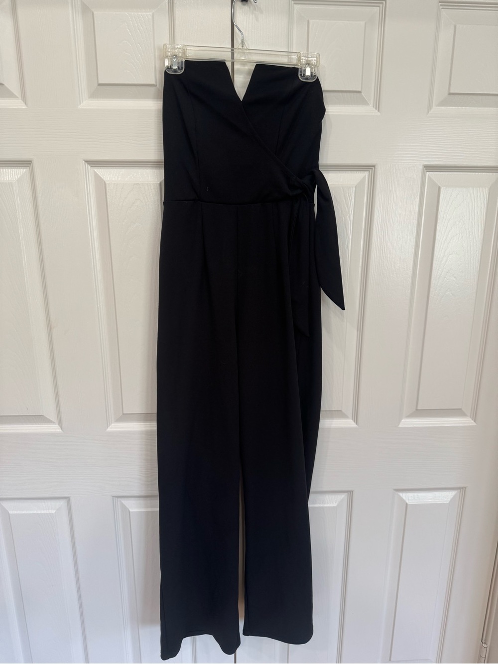 Row A Strapless Black Wrap Jumpsuit with Side Tie